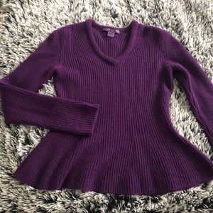 Purple V-Neck Ribbed Sweater